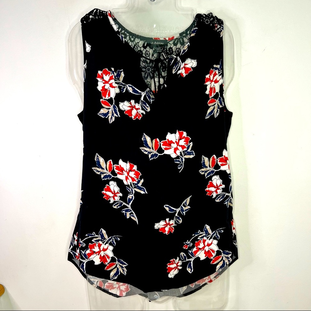 NEW Le Chateau Black Floral Tank with Embroidered Lace Back Size XXS or XS